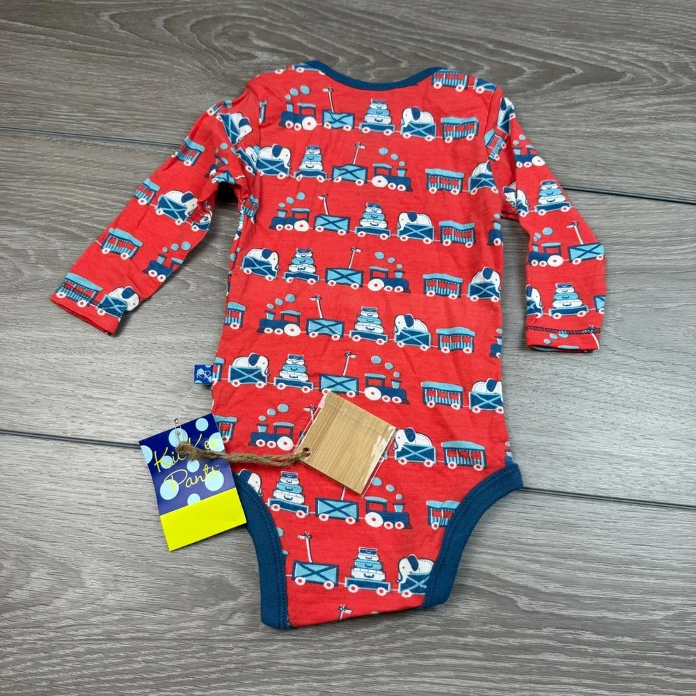 KicKee Pants Unisex Baby Goldfish Train Long Sleeve One Piece Red 12-18 Months